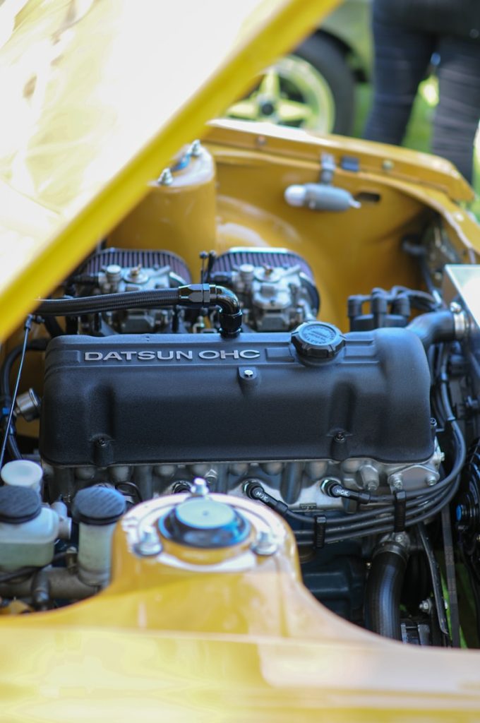 a close up of the engine of a car