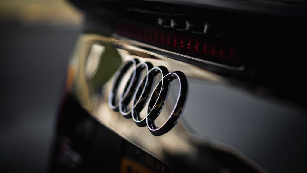 a close up of an audi emblem on a car